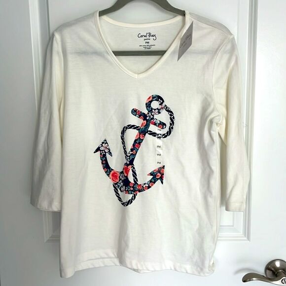 Coral Bay White Anchor Appliqué with Rhinestones PM NWT - Picture 1 of 5